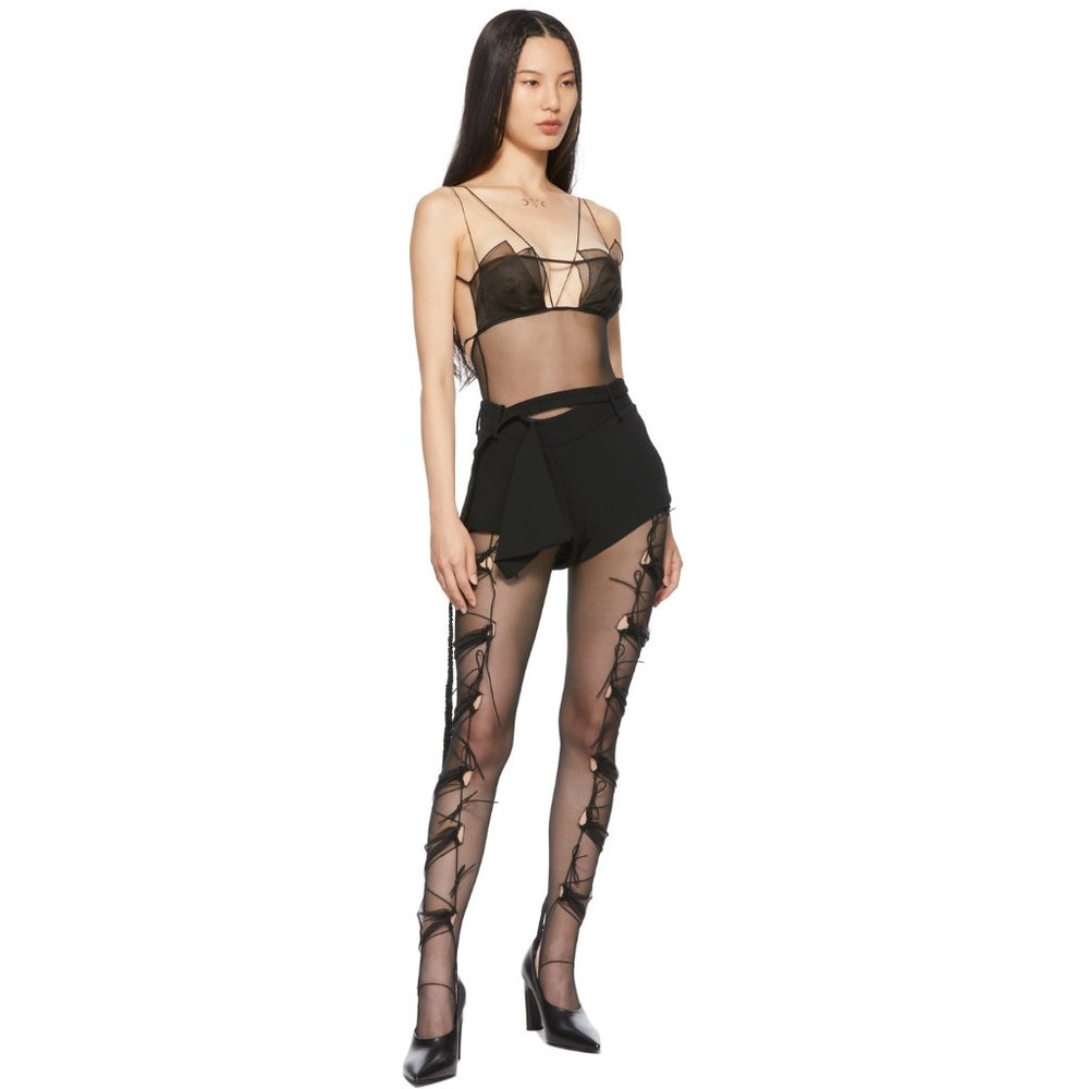 Nensi Dojaka SSENSE Exclusive Black Pleated Panel Tights Pants SMALL